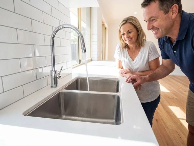 Modern double bowl undermount sink with chrome gooseneck mixer tap